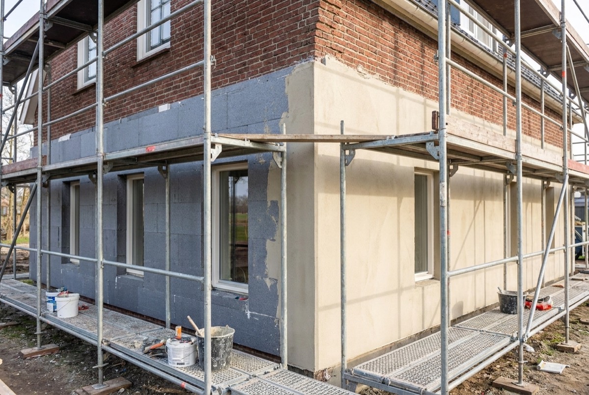 Woning met buitengevelisolatie afgewerkt met stucwerk